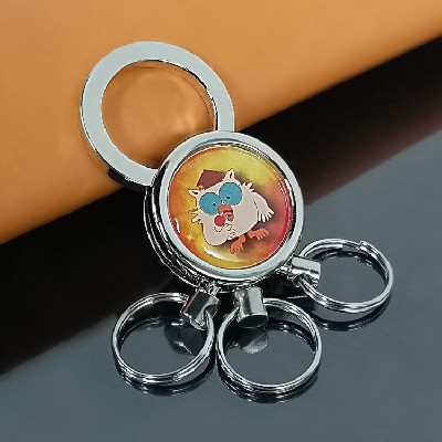 Circular multi loop pull ring practical keychain men's waist hanging zinc alloy metal car keychain with three rings