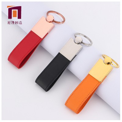 Wholesale supply of leather keychain men's black keychain business gifts zinc alloy keychain processing