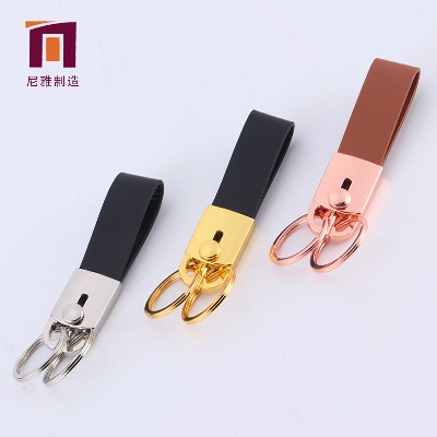 Manufacturer's Double Ring Keychain Leather Chain Car Keychain Waist Hang Men's Keychain Wholesale
