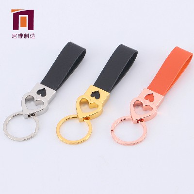 Manufacturer's new men's and women's waist hanging leather keychain Heart shaped keychain Leather keychain