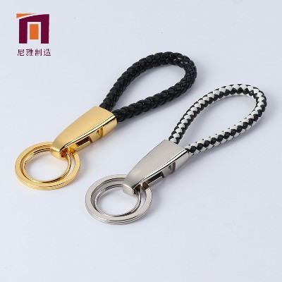 New Leather Rope Keychain Automotive Accessories Creative Gift Leather Keychain Metal Keyring