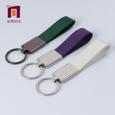 High grade creative leather decoration metal keychain leather decoration keychain creative gift leather keychain keyring