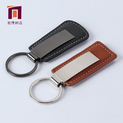 New style leather keychain metal car keychain PU leather keychain keychain with printed logo