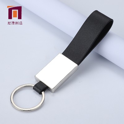 Black leather decorative metal keychain creative car accessories gift keychain processing wholesale