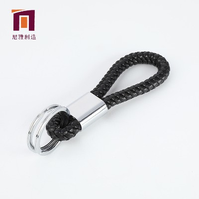 Car Keychain Fashion Handmade Leather Rope Woven Keyrope Creative Engraved Metal Keychain Keyring