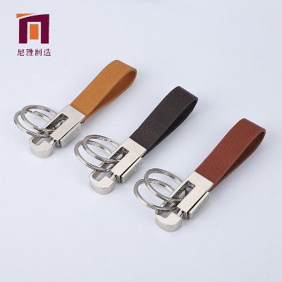 Double Ring Leather Decorative Metal Keychain Automotive Accessories Creative Welfare Small Gift PU Leather Keychain