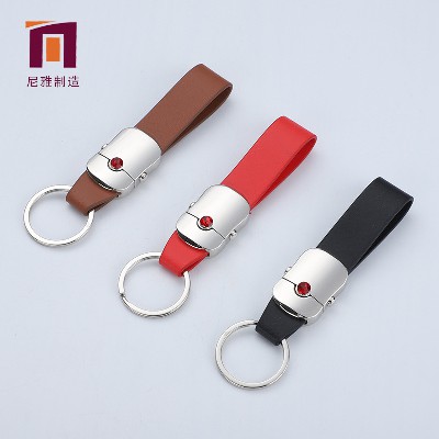 New Keychain Pendant Metal Leather Keychain Men's and Women's Luxury Gift Creative Advertising Leather Keychain