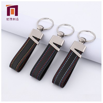 Manufacturer's Zinc Alloy Leather Keychain Metal PU Leather Cowhide Keychain Creative Car Logo Small Gift
