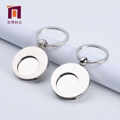 Exquisite and minimalist circular smooth metal keychain token keychain with engraved QR code logo