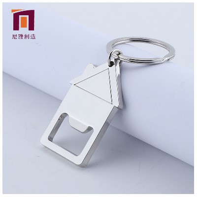 Zhongshan Metal Keychain Manufacturer House Shape Bottle Opener Creative Personalized Processing Metal Keychain