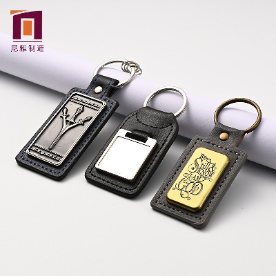 PU leather keychain manufacturer wholesale cartoon custom metal car keyring PU leather keychain