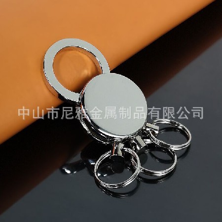 圆形多圈拉环实用钥匙扣男士腰挂锌合金金属汽车钥匙扣 三个环