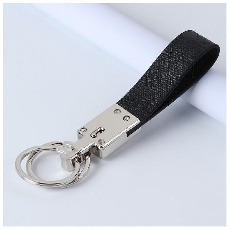 Black leather decorative metal keychain, creative small gift logo for car accessories, metal keychain