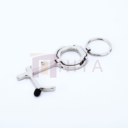 Zinc alloy contactless door opener, touch screen keychain, door buckle button, elevator with mobile phone holder