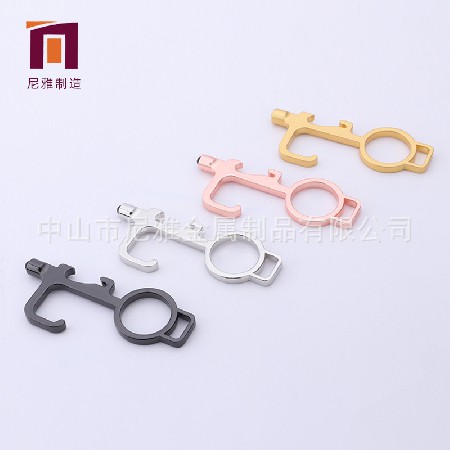 Non contact touchable screen keychain zinc alloy bottle opener EDC elevator door opener metal key pendant