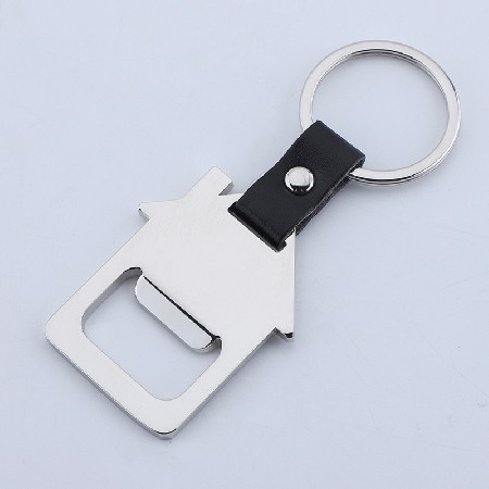 Metal Creative Bottle Opener Keychain Leather House Shape Keychain Real Estate Event Gift