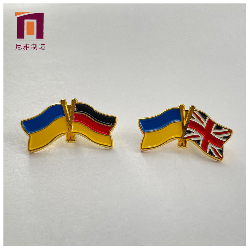 Wholesale of Double National Flag Emblems, Small Flag Metal Emblems, Baking Paint, Dropping Glue, Imitation Enamel Craft, National Flag Badges by Manufacturers